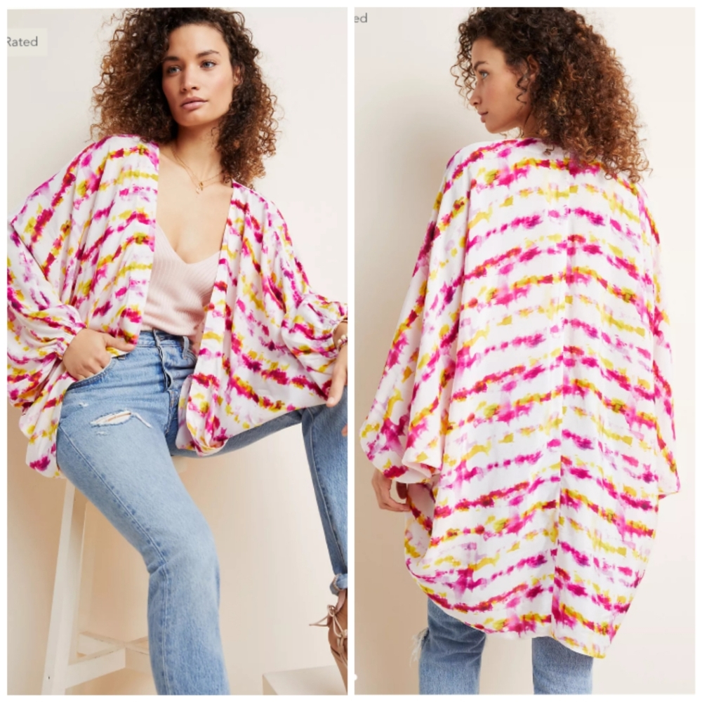 Anthro dip-dyed cocoon kimono yellow/pink  FITS Sizes S-XL